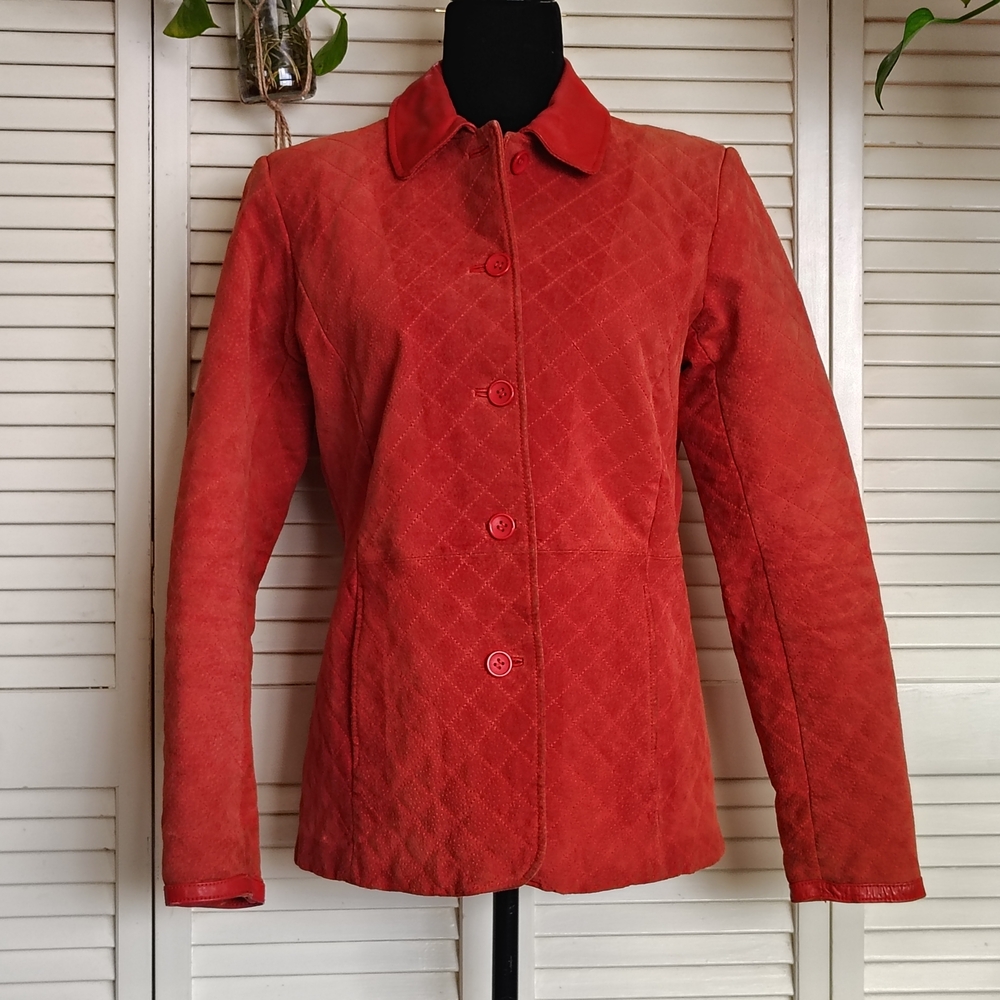 Bagatelle Rust Red Quilted Suede Leather Blazer Jacket Size 6 – Vintage Y2K
